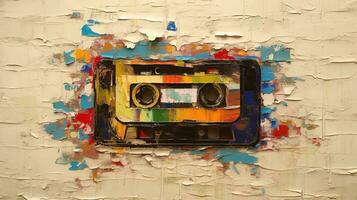 generatief ai, detailopname van impasto plakband cassette kleurrijk kunst schilderij getextureerde achtergrond foto