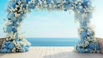 dromerig blauw horizon bruiloft, generatief ai foto