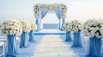blauw luchtspiegeling bruiloft toevluchtsoord, generatief ai foto