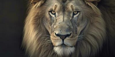 dichtbij omhoog van een Afrikaanse leeuw. generatief ai foto