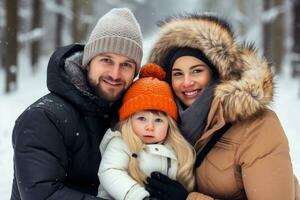 gelukkig familie Aan winter vakantie ai gegenereerd foto