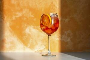 aperol spritz zomer drinken in glas met schaduwen, tropisch achtergrond. generatief ai foto