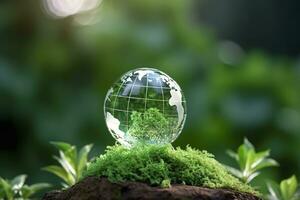 kristal wereldbol icoon voor milieu sociaal bestuur concept. generatief ai foto