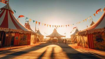 circus tent, carnaval tent Bij de amusement park. generatief ai foto