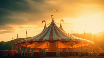 circus tent, carnaval tent Bij de amusement park. generatief ai foto