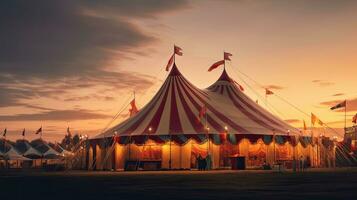 circus tent, carnaval tent Bij de amusement park. generatief ai foto