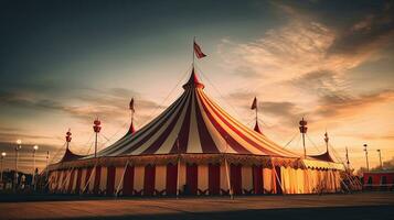 circus tent, carnaval tent Bij de amusement park. generatief ai foto