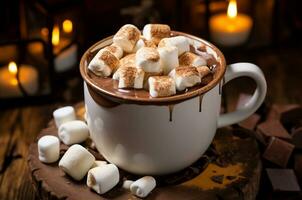 kop van koffie met marshmallows. cacao met marshmallows. winter drankje. generatief ai foto