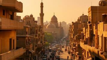 panoramisch visie van Cairo oud versmallen generatief ai foto