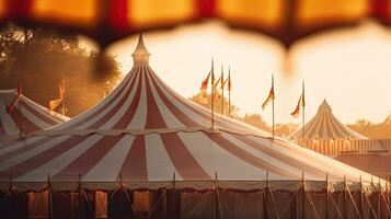 circus tent, carnaval tent Bij de amusement park. generatief ai foto