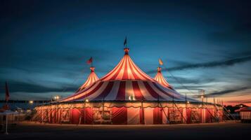 circus tent, carnaval tent Bij de amusement park. generatief ai foto