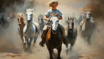 paarden met jongen rijden foto