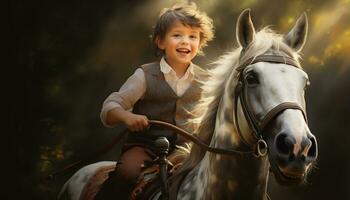 paarden met jongen rijden foto