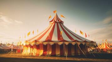 circus tent, carnaval tent Bij de amusement park. generatief ai foto