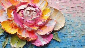 generatief ai, olie schilderij van bloemen Aan canvas. mooi abstract kleurrijk bloemen. macro impasto schilderen. foto
