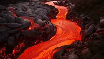 stroominf lava van vulkanisch uitbarsting. ai gegenereerd. foto
