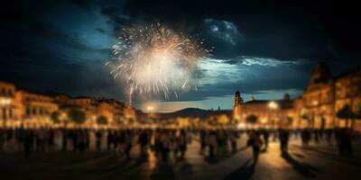 vuurwerk over- de hoofd plein ai gegenereerd foto