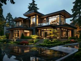 luxe huis hoog gedetailleerd buitenkant ontwerp ai generatief foto