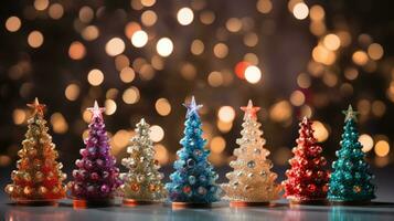 Kerstmis boom Kerstmis vakantie decoratie met schitteren bokeh achtergrond, generatief ai foto