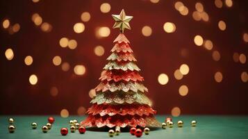 Kerstmis boom Kerstmis vakantie decoratie met schitteren bokeh achtergrond, generatief ai foto