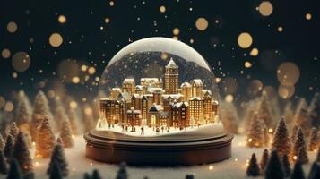 Kerstmis Kerstmis winter sneeuwbol stadsgezicht, gegenereerd ai foto