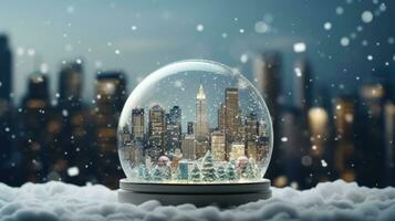 Kerstmis Kerstmis winter sneeuwbol stadsgezicht, gegenereerd ai foto