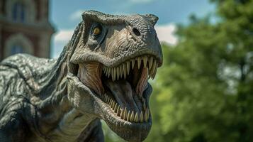 tyrannosaurus, t-rex in de Woud achtergrond, ai generatief foto