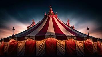 circus tent, carnaval tent Bij de amusement park. generatief ai foto