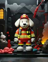 een hond gekenmerkt net zo een heroïsch brandweerman illustratie foto