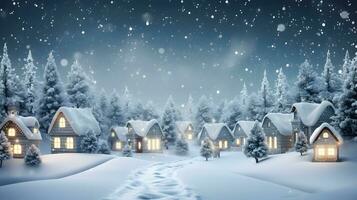 Kerstmis winter fee dorp landschap. ai gegenereerd beeld foto