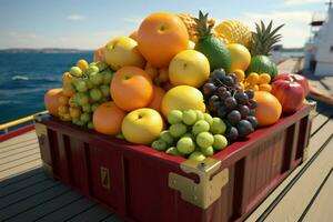 mafra houder Holding fruit, een deel van een maritiem vervoer tafereel ai gegenereerd foto