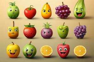 een verschillend reeks van fruit emoji's naar overbrengen verschillend emoties ai gegenereerd foto