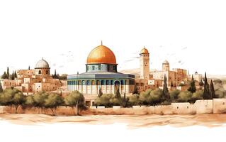 al aqsa moskee illustratie Aan wit achtergrond foto