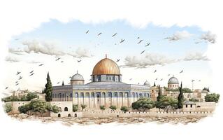 al aqsa moskee illustratie Aan wit achtergrond foto