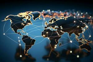 wereld kaart technologie een globaal netwerk verbinding in de achtergrond ai gegenereerd foto