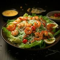 een twist Aan traditie garnaal doordrenkt Caesar salade, een zeevruchten genot voor sociaal media post grootte ai gegenereerd foto