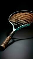 deskundige racket sport, pro speler, shuttle, racket exposeren badminton uitmuntendheid verticaal mobiel behang ai gegenereerd foto