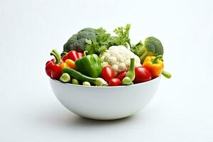 een wit mand vol groenten in wit achtergrond foto