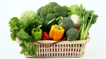 een wit mand vol groenten in wit achtergrond foto
