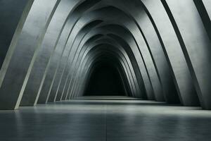 abstract interieur een leeg beton tunnel, een minimalistische bouwkundig ruimte ai gegenereerd foto