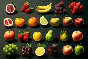 verzameling momentopname presentatie van een verscheidenheid van verschillend fruit types ai gegenereerd foto