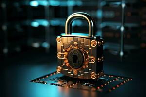 verbeteren online veiligheid met een hoog tech hangslot voor beveiligen ai gegenereerd foto