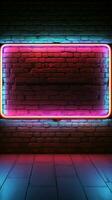 abstract concept neon teken banier met kopiëren ruimte Aan steen muur verticaal mobiel behang ai gegenereerd foto