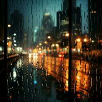nacht steden lichten diffuus door glas, regendruppels creëren een dromerig backdrop voor sociaal media post grootte ai gegenereerd foto