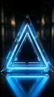 blauw neon driehoek elementair eenvoud met een levendig, modern rand verticaal mobiel behang ai gegenereerd foto