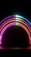 een levendig 3d halve cirkel in neon kleuren tegen een donker achtergrond verticaal mobiel behang ai gegenereerd foto