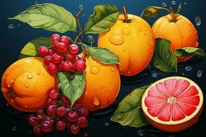 levendig neo fauvistisch fruit en blad illustraties, een boeiend verzameling ai gegenereerd foto
