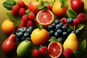 geïllustreerd fruit thema met een levendig en gevarieerd fruit selectie ai gegenereerd foto