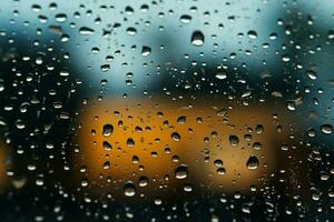 regen gekust deelvenster glas venster met regendruppels in de moesson seizoen ai gegenereerd foto