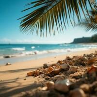 kust ga weg wazig palm, strand bokeh backdrop kader zand, oproepen tot zomer ontsnappen voor sociaal media post grootte ai gegenereerd foto